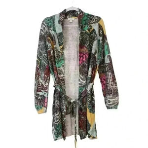 Sundance Cardigan Size Medium Multicolor Patchwork Paisley Linen Belted Artsy